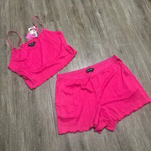 Paris Hilton Camisole Top and Shorts Comfy 2 piece Pajama Set Bright Pink L